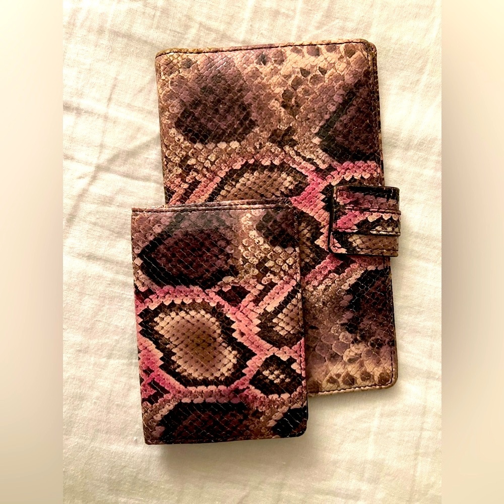 Uterque Snakeskin Brown and pink wallet and passport holder